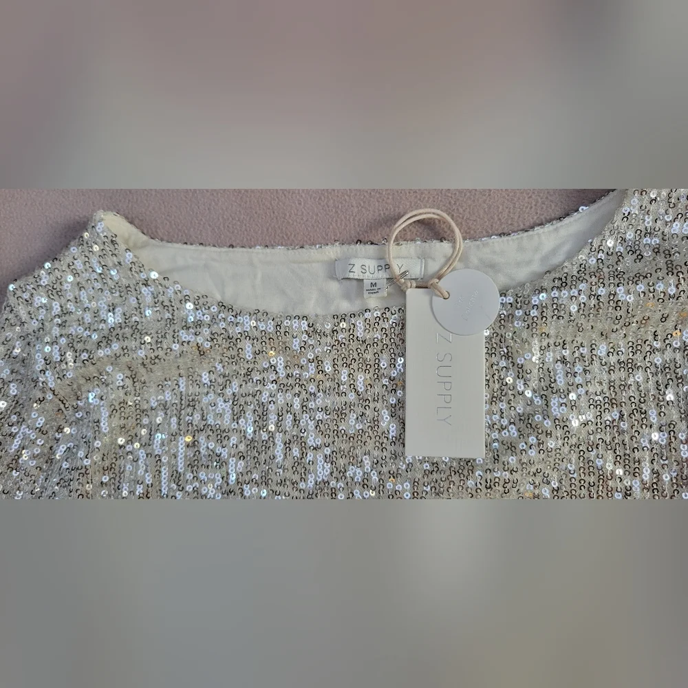 Z SUPPLY Sequin Mini Dress Size M Silver Lined NWT Style ZD234255S RN135090 - Picture 2 of 11